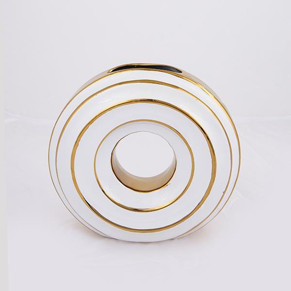 Vaza decorativa White-Golden, din ceramica, 25.5x8.2x24 cm