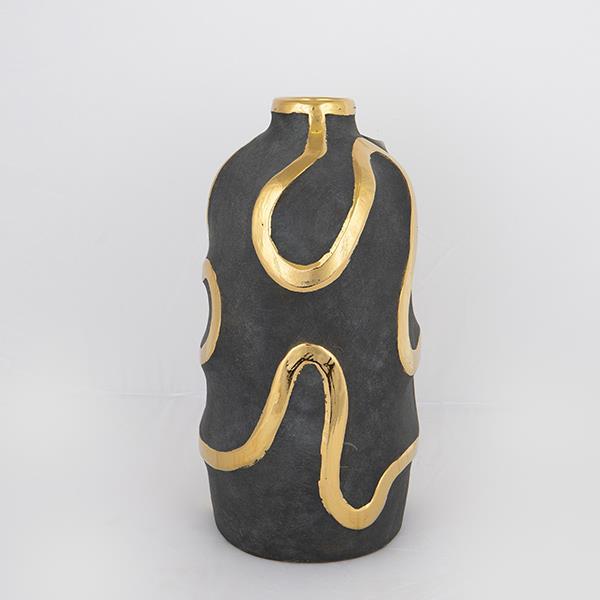 Vaza decorativa, gri-auriu, ceramica, 17.5x17.5x35.5cm