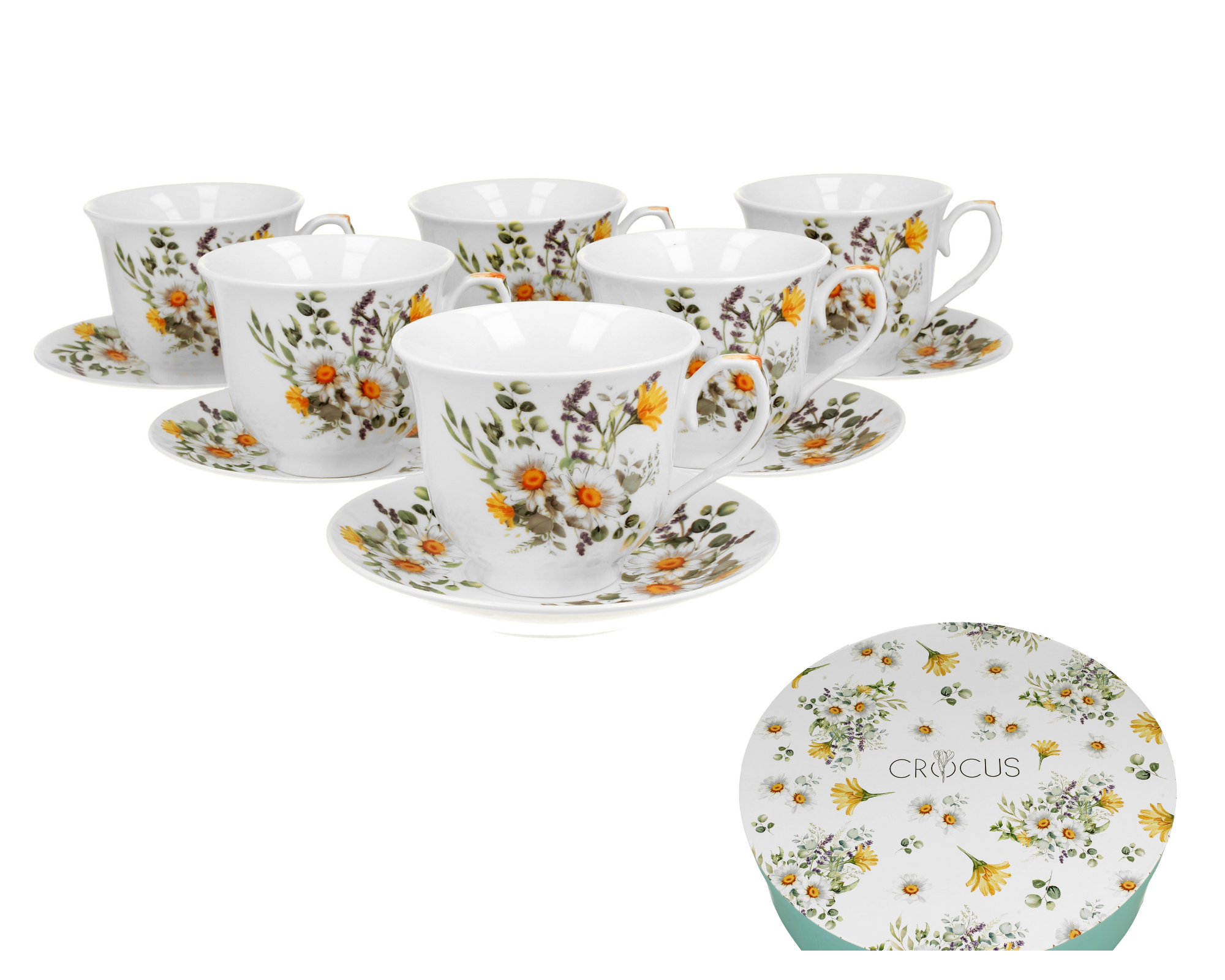 Set de sase cesti si farfurioare de 250 ml DAISY, parte din seria CROCUS - Victoria home deco