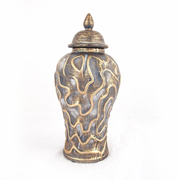 Vaza decorativa Gri-auriu, din ceramica, 17.5x17.5x38.5cm
