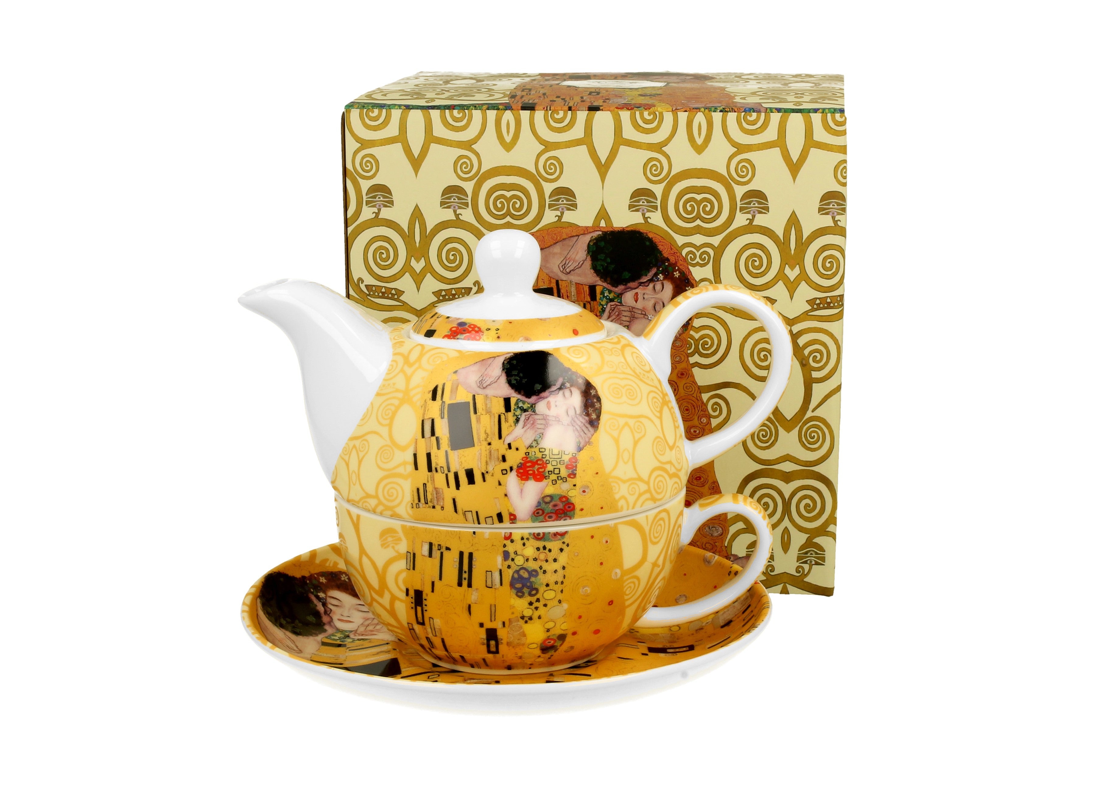 Set pentru ceai The Kiss Ecru, Include ceainic cu ceasca si farfurie, Portelan, 220 ml, Multicolor - Victoria home deco