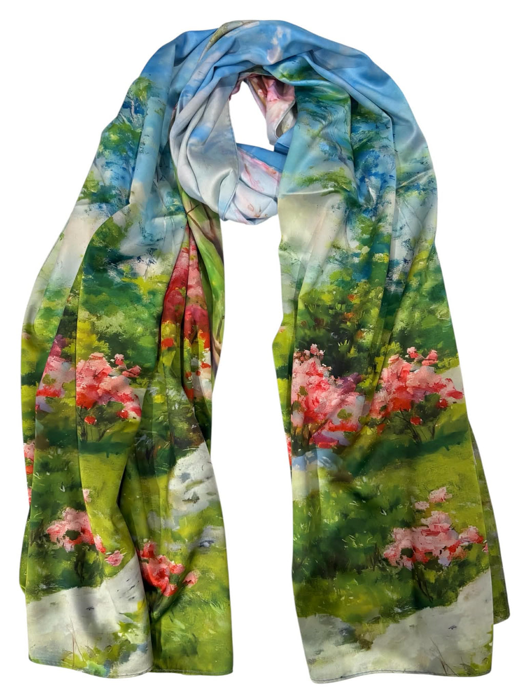 Esarfa tip sal doua fete pictata , matase, multicolora, 180x70cm