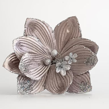 Decoratiune Craciun, Floare, Magnolie, Gri, 24x24cm, EUROLAMP