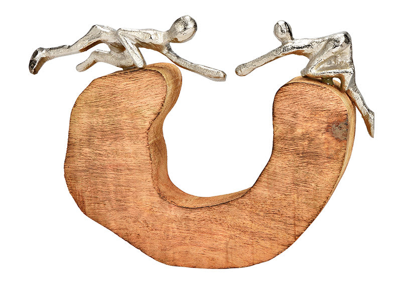 Decoratiune figurine din metal, pe suport de lemn de mango, 26x20x5 cm - Victoria home deco