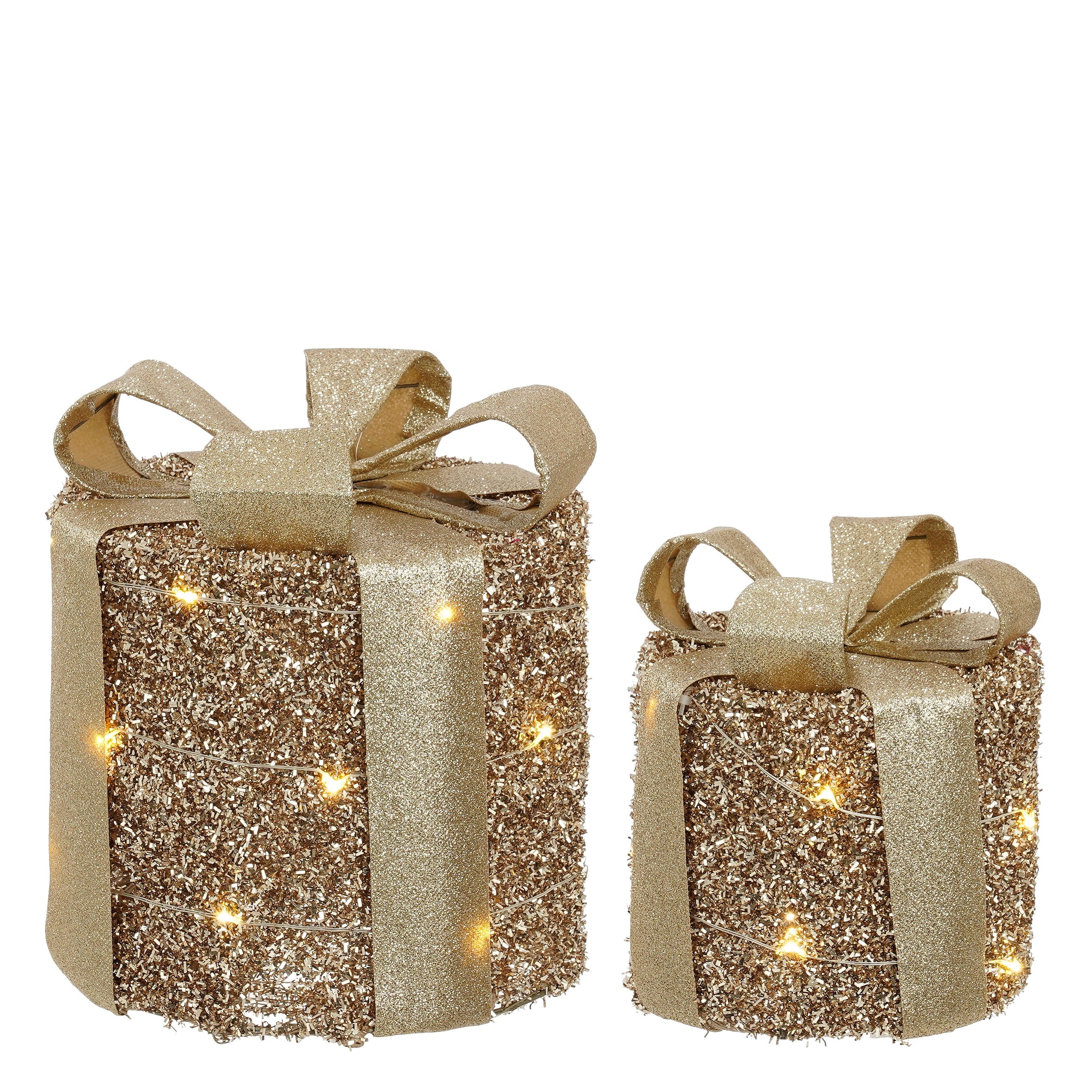 Set 2 bucati Cadouri Craciun sampanie cu LED, functioneaza cu baterii, 22x20cm