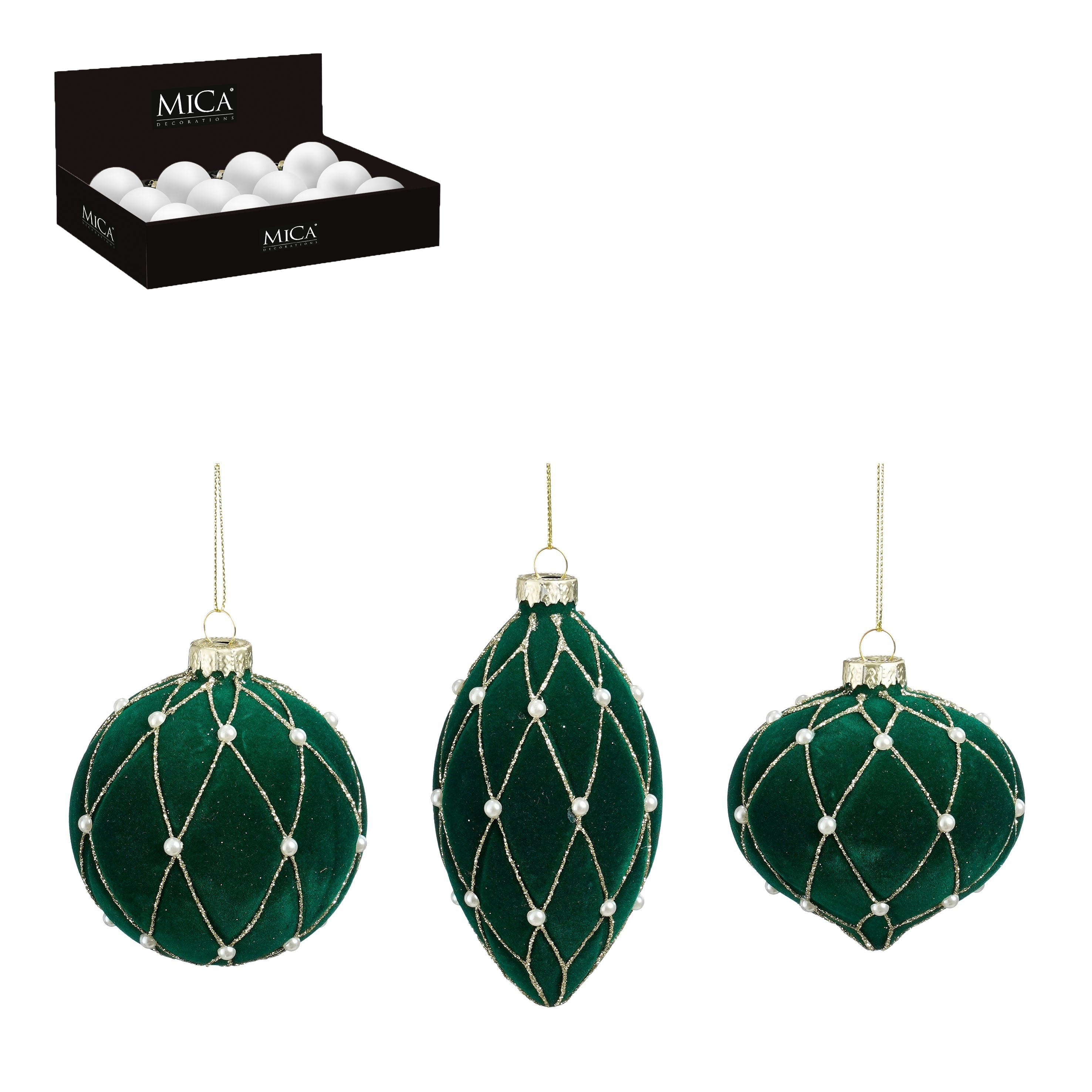 Set 12 globuri verde/ auriu, asortate din catifea, diametru 12 cm