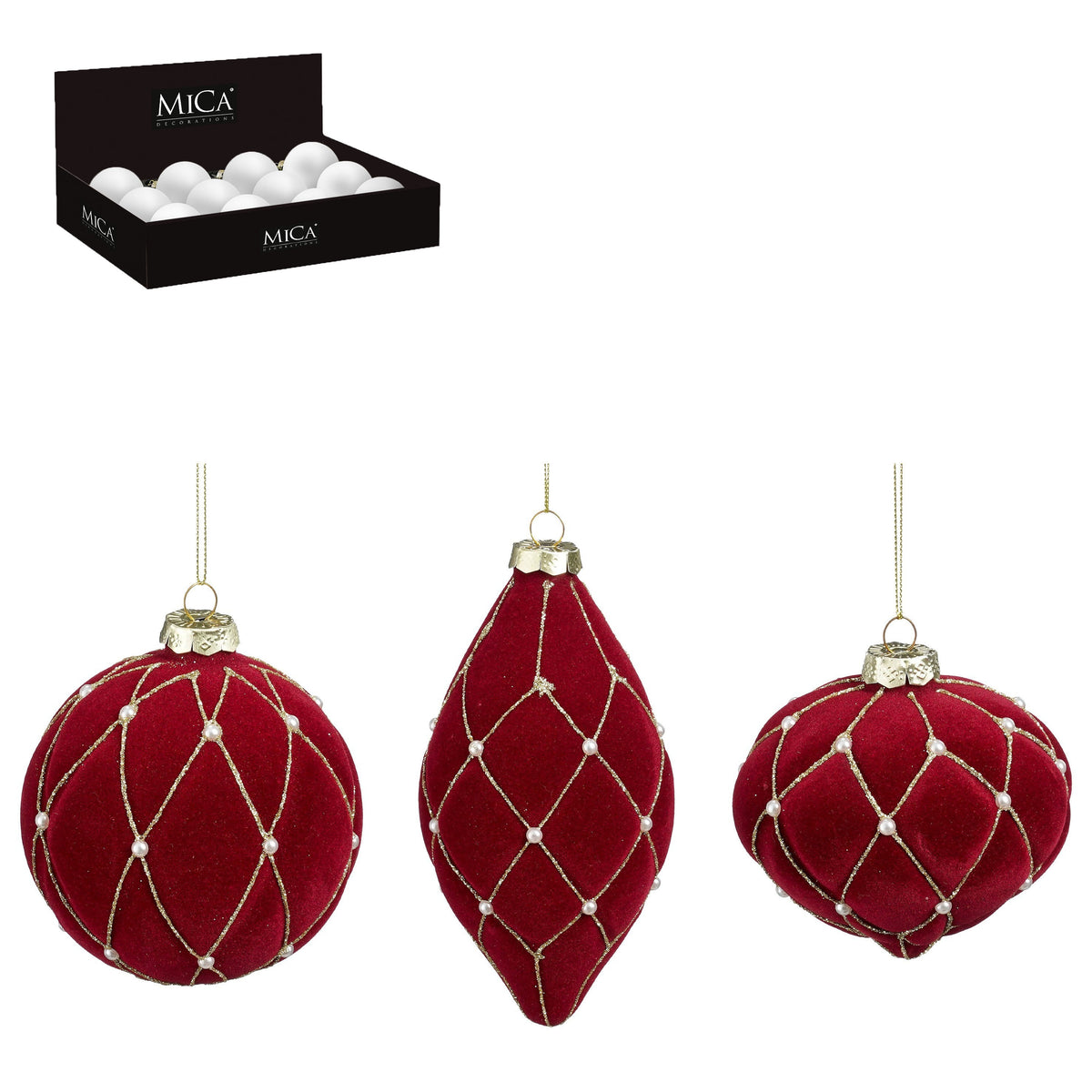 Set 3 globuri bordo / auriu, asortate din catifea, diametru 12 cm