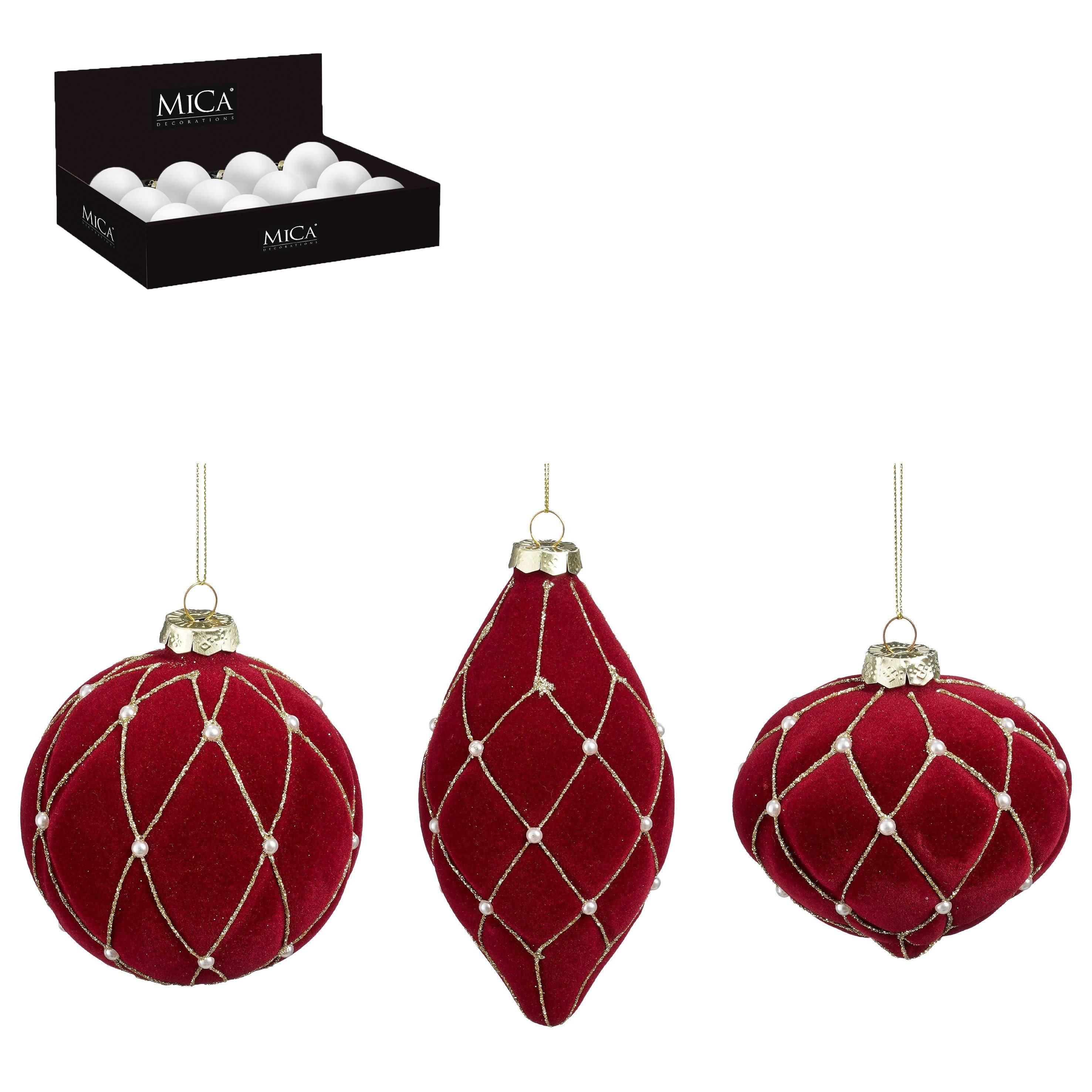 Set 3 globuri bordo / auriu, asortate din catifea, diametru 12 cm