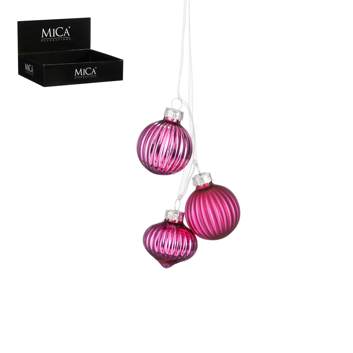 Set de 6 pachete a cate 3 globuri din sticla fucsia diametru 3, 5cm