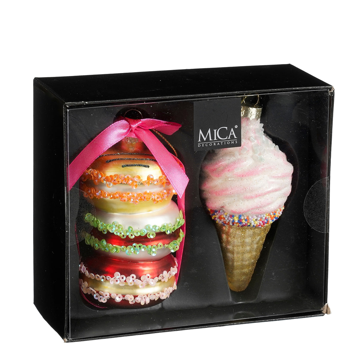 Ornament macaron si inghetata rosu, set 2 bucati, 14, 5x11cm