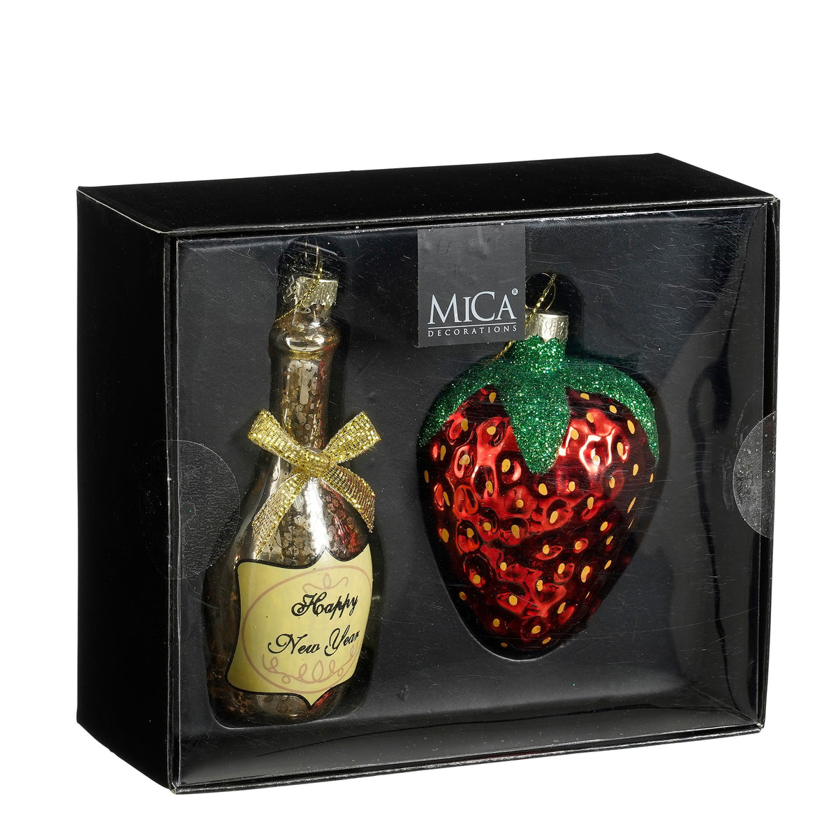 Ornament sticla sampanie /capsuna, set 2 bucati, 14, 5x11cm