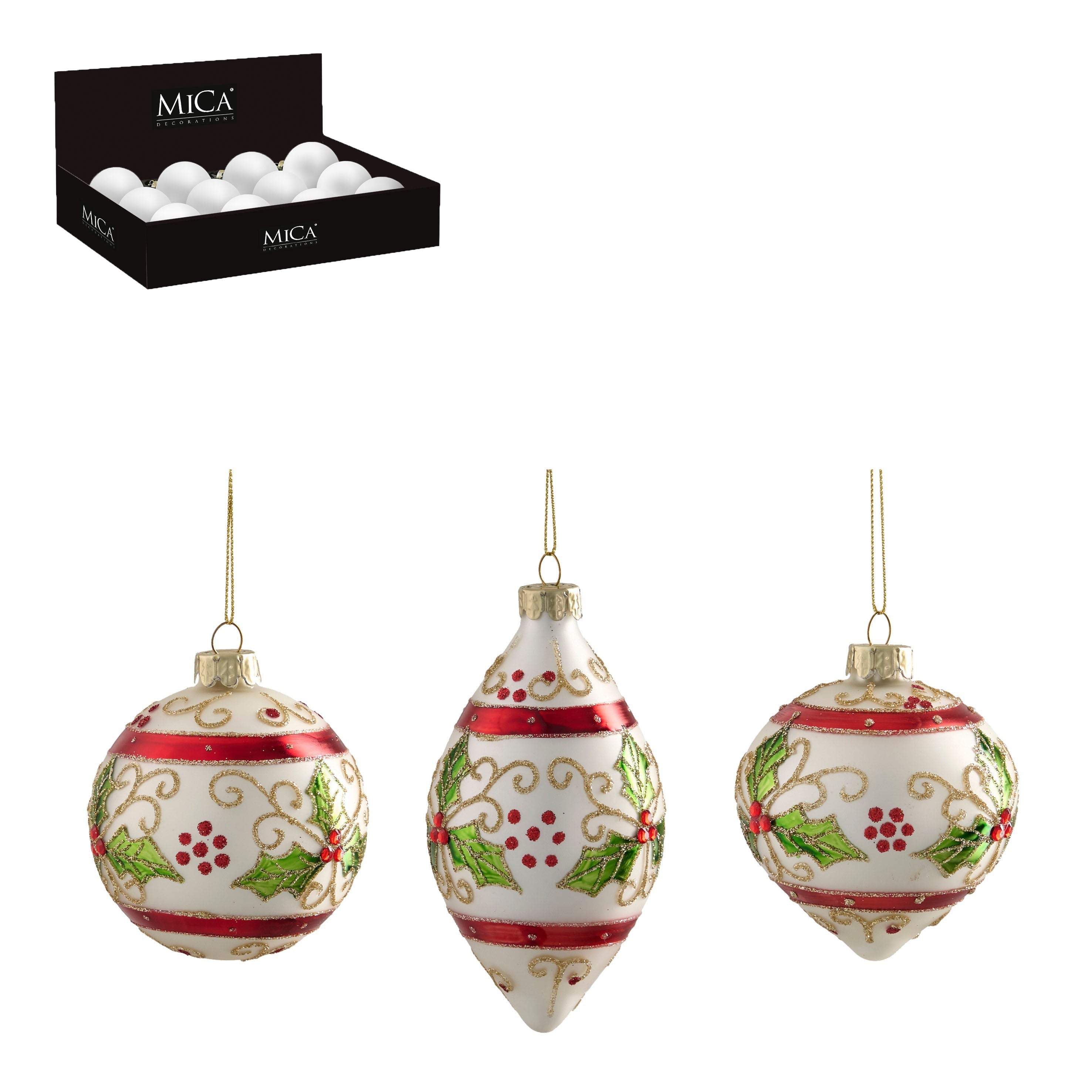 Set 3 globuri de Craciun, din sticla, modele asortate, multicolor