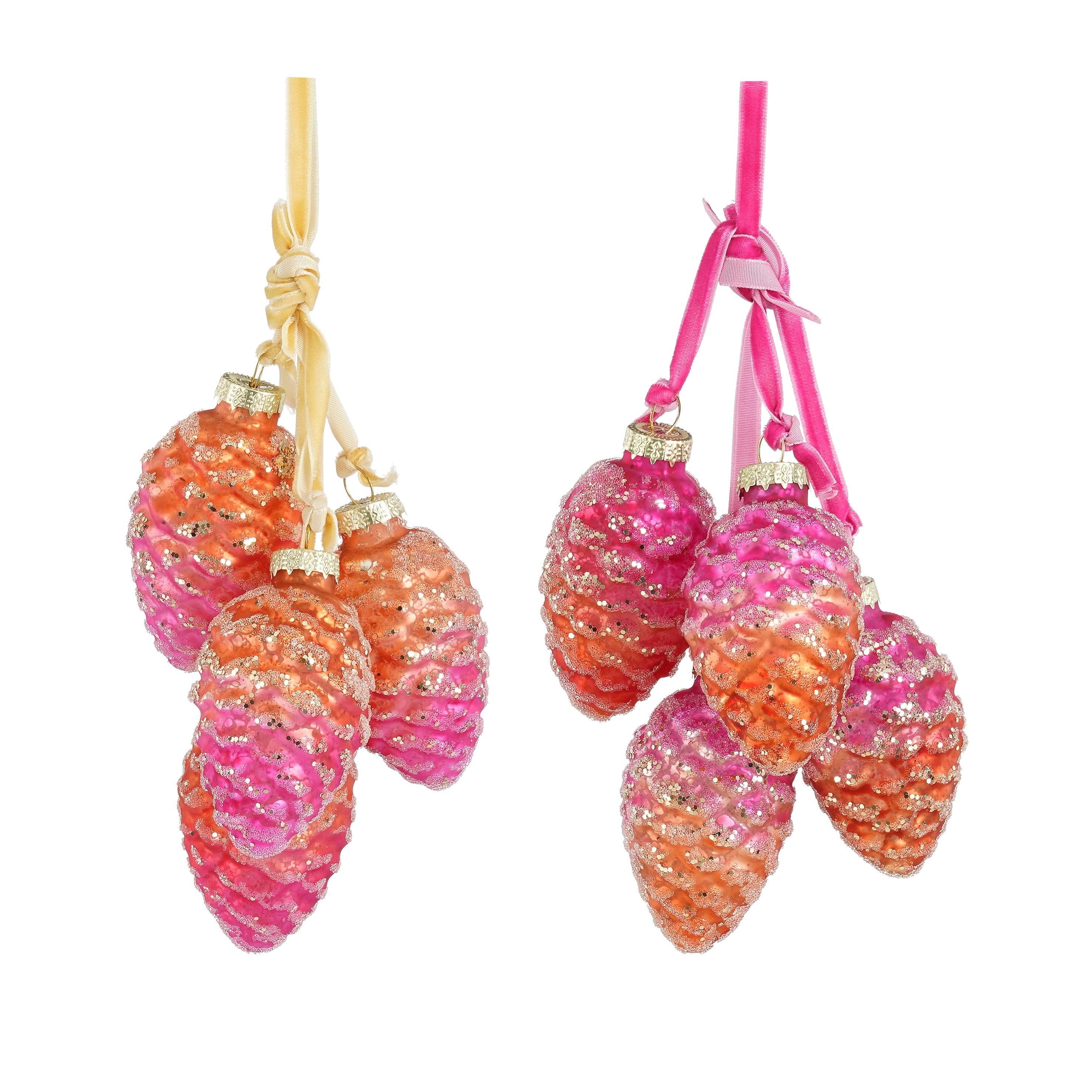 Set de 2 pachete globuri, 4 conuri din sticla, roz portocaliu, 18x6, 5 cm