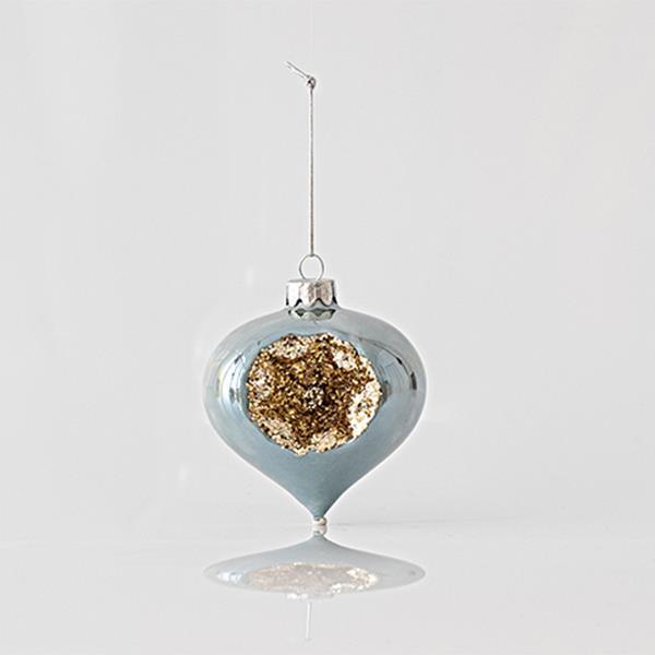 Set de 4 Ornamente din sticla, Ceapa, Iridescent, Mint, cu disign aurit in relief, 10cm , EUROLAMP