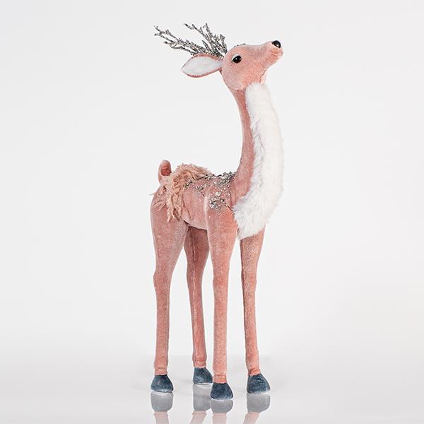 Figurina Craciun, Caprioara din catifea, roz, 19x44cm