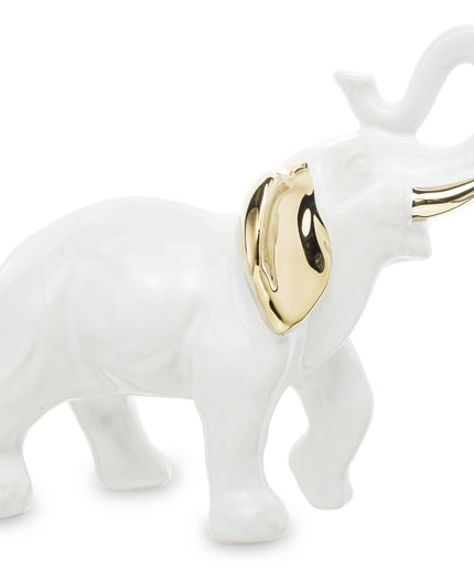 Decoratiune elefant, din ceramica, alb-auriu,14x17x7.5 cm - Victoria home deco