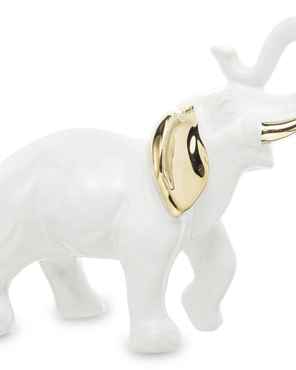 Decoratiune elefant, din ceramica, alb-auriu,14x17x7.5 cm - Victoria home deco