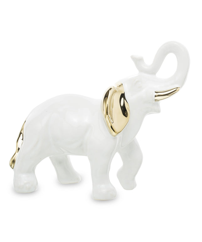 Decoratiune elefant, din ceramica, alb-auriu,14x17x7.5 cm - Victoria home deco