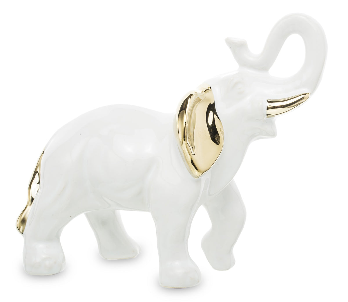 Decoratiune elefant, din ceramica, alb-auriu,14x17x7.5 cm - Victoria home deco