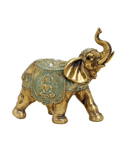 Elefant decorativ, din rasina, Auriu-verde, 21x20x10 cm - Victoria home deco