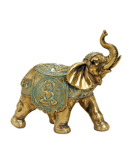 Elefant decorativ, din rasina, Auriu-verde, 21x20x10 cm - Victoria home deco