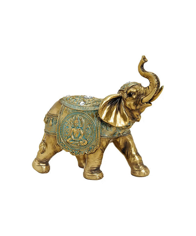 Elefant decorativ, din rasina, Auriu-verde, 21x20x10 cm - Victoria home deco