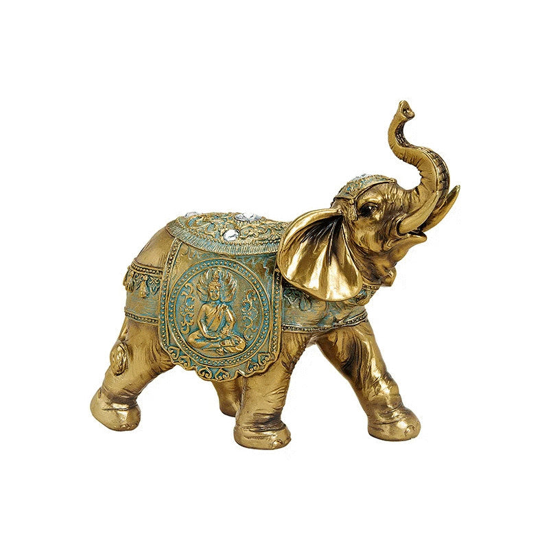 Elefant decorativ, din rasina, Auriu-verde, 21x20x10 cm - Victoria home deco