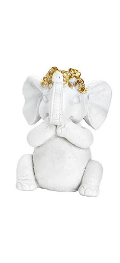 Set 3 decoratiuni elefanti din polirasina, alb-auriu, 10x13x9 cm - Victoria home deco