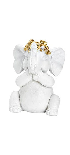 Set 3 decoratiuni elefanti din polirasina, alb-auriu, 10x13x9 cm - Victoria home deco