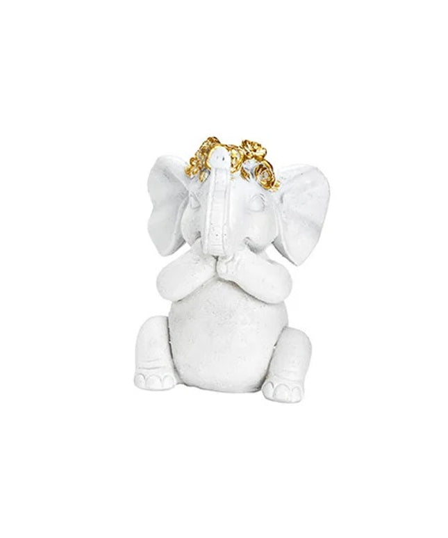Set 3 decoratiuni elefanti din polirasina, alb-auriu, 10x13x9 cm - Victoria home deco