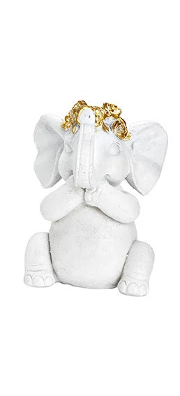 Set 3 decoratiuni elefanti din polirasina, alb-auriu, 10x13x9 cm - Victoria home deco