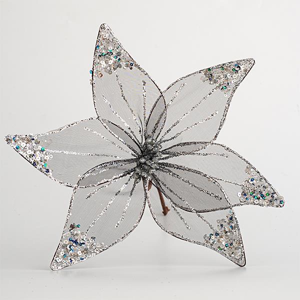 Decoratiune Craciun, Floare organza transparent gr, 30 cm