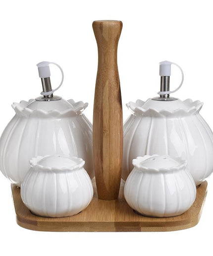Oliviera din portelan cu suport din bambus White-Brown 20 x 17 x 17 cm - Victoria home deco