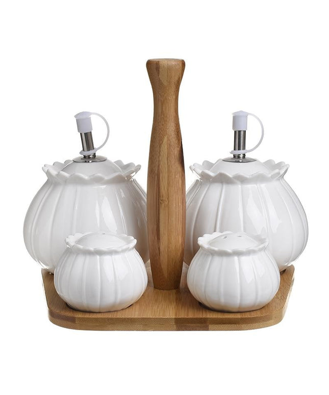 Oliviera din portelan cu suport din bambus White-Brown 20 x 17 x 17 cm - Victoria home deco