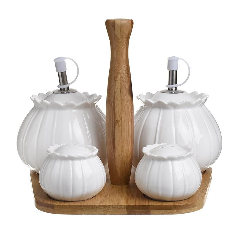 Oliviera din portelan cu suport din bambus White-Brown 20 x 17 x 17 cm - Victoria home deco