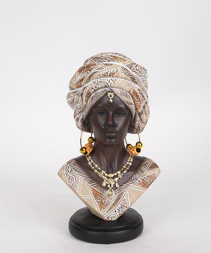 Statueta decorativa Femeie africana cu turban, 15x12x26.5cm