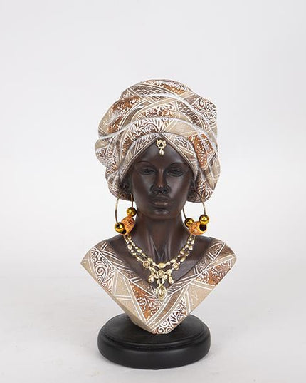 Statueta decorativa Femeie africana cu turban, 15x12x26.5cm