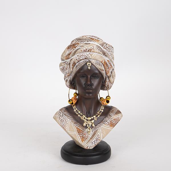 Statueta decorativa Femeie africana cu turban, 15x12x26.5cm