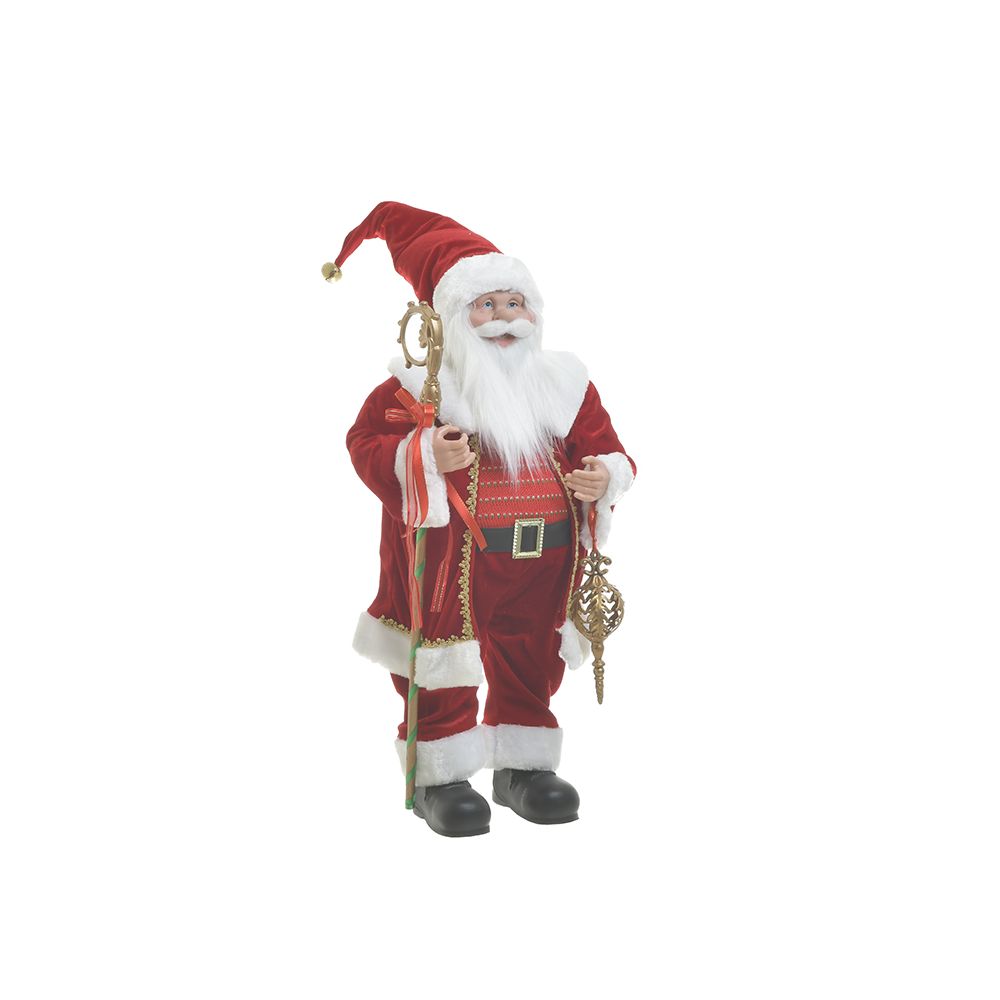Figurina decorativa Inart, Mos Craciun Rosu cu baston, 60 cm - Victoria home deco