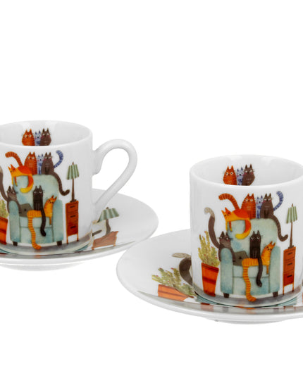 Set 2 cesti espresso cu farfurioare, Fotoliul Pisicilor, 100 ml, multicolor - Victoria home deco