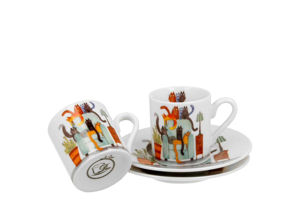 Set 2 cesti espresso cu farfurioare, Fotoliul Pisicilor, 100 ml, multicolor - Victoria home deco
