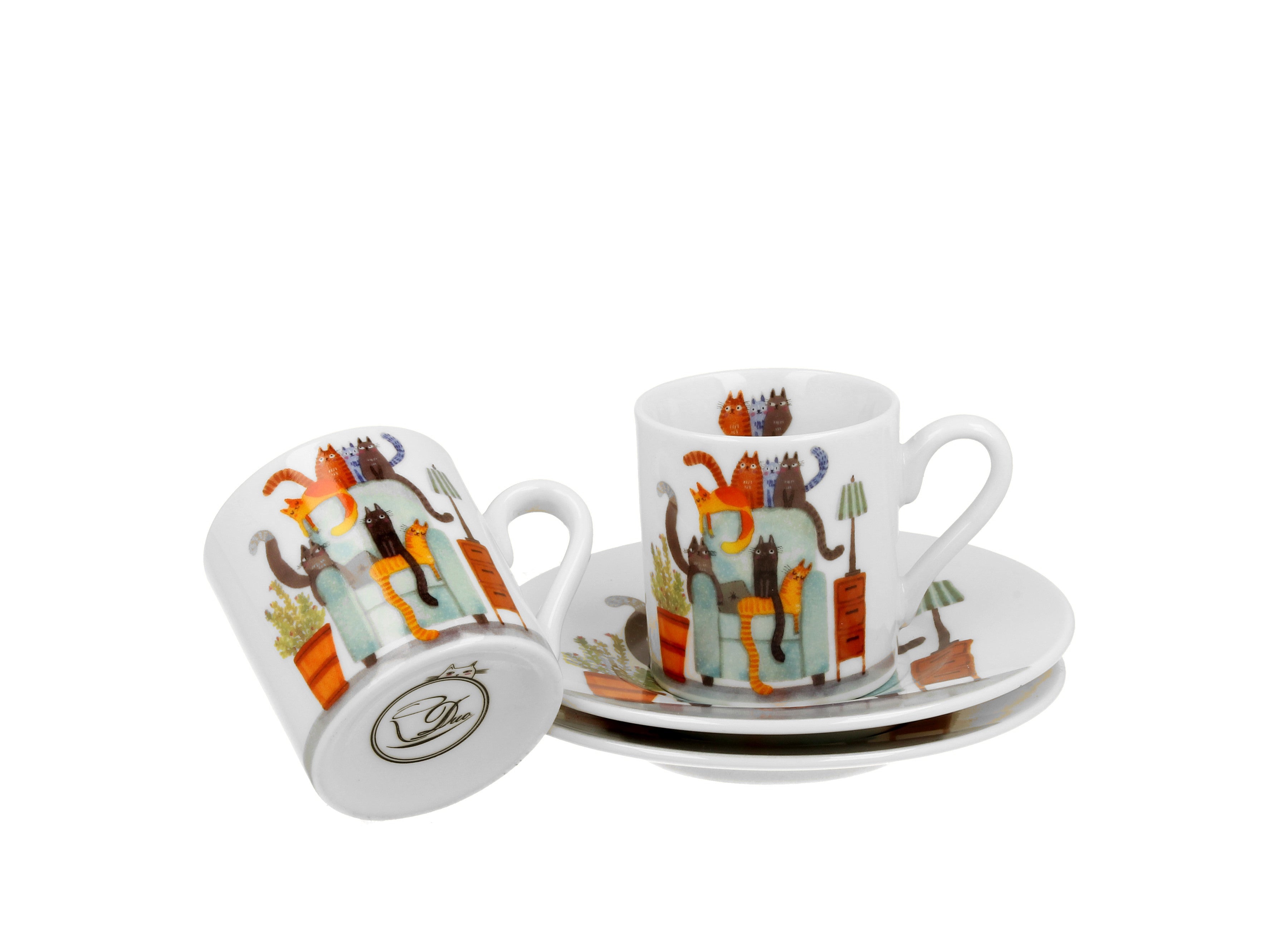 Set 2 cesti espresso cu farfurioare, Fotoliul Pisicilor, 100 ml, multicolor - Victoria home deco
