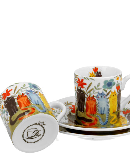 Set 2 cesti espresso cu farfurioare, Gradina Pisicilor, 100 ml, multicolor - Victoria home deco