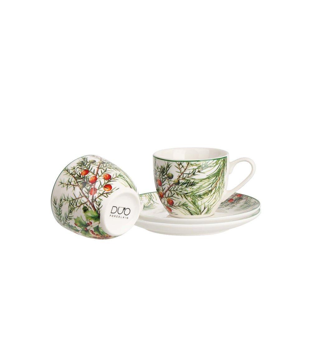 Set 2 cesti de Craciun, cu farfurioare, 280 ml,  Leaves