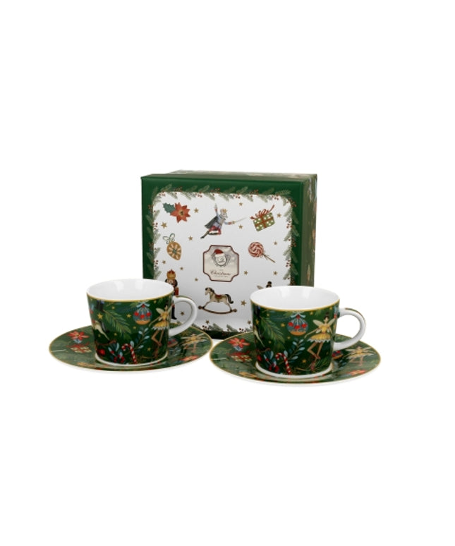 Set 2 cesti de espresso de lux cu farfurii Spiritul Craciunului, 90 ml - Victoria home deco