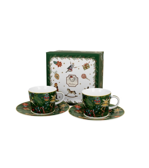 Set 2 cesti de espresso de lux cu farfurii Spiritul Craciunului, 90 ml - Victoria home deco