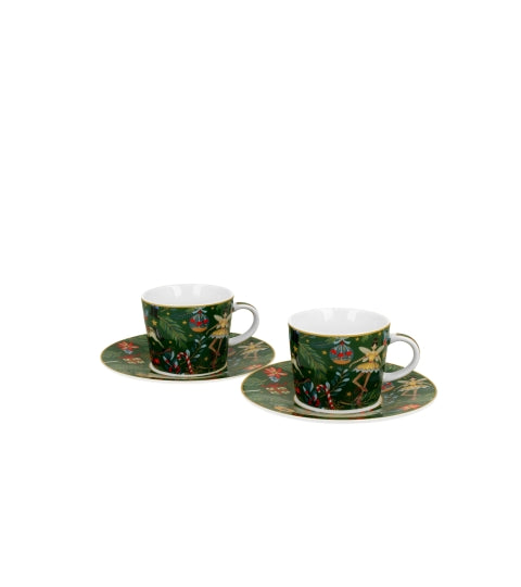 Set 2 cesti de espresso de lux cu farfurii Spiritul Craciunului, 90 ml - Victoria home deco
