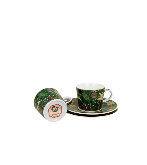 Set 2 cesti de espresso de lux cu farfurii Spiritul Craciunului, 90 ml - Victoria home deco