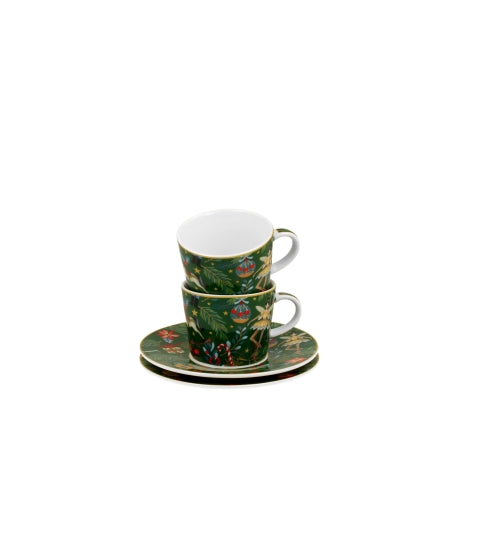 Set 2 cesti de espresso de lux cu farfurii Spiritul Craciunului, 90 ml - Victoria home deco