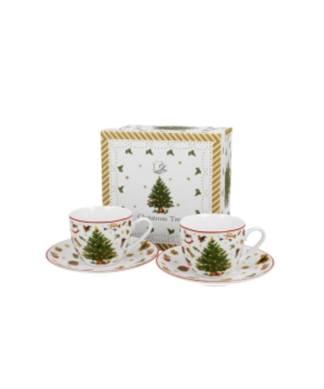 Set 2 cesti espresso cu farfurii Christmas Tree, 90ml - Victoria home deco